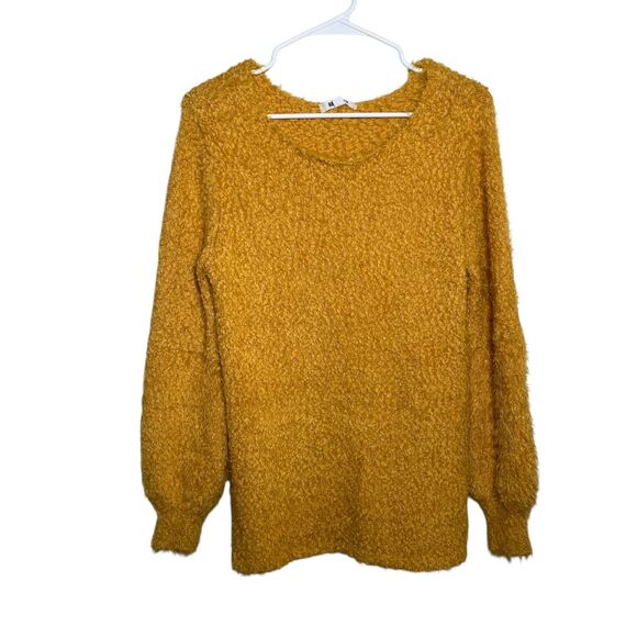 BB Dakota Sweater Women's Small Mustard Yellow Plush Pullover Eyelash Balloon - Picture 1 of 10